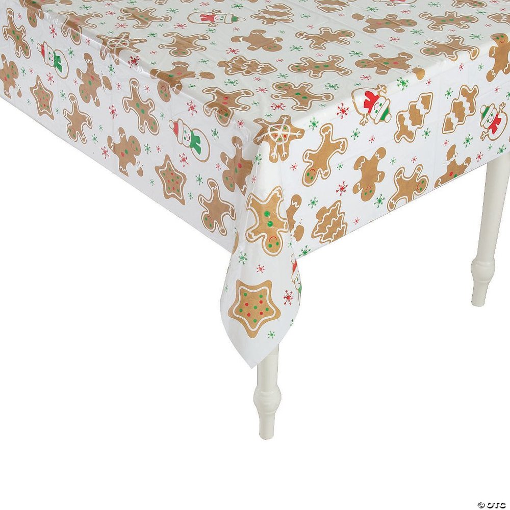NWT Christmas Holiday Gingerbread Party Plastic Tablecloth 54" x 108"